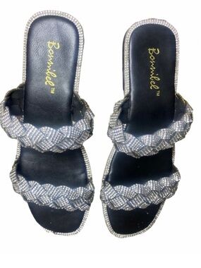 Black Rhinestone Slide Sandals